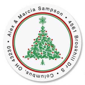 Christmas Tree Round Address Labels