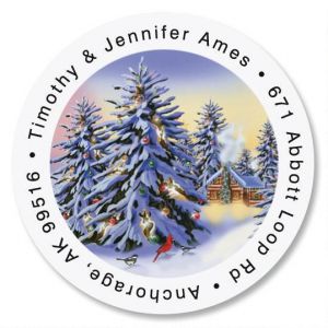 Snowy Trees Round Address Labels