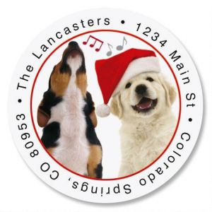 Dogs Singing Round Address Labels