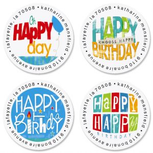 Happy Birthday Round Address Labels  (4 Designs)