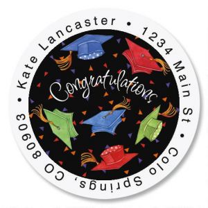 Grad Cap Celebration Round Address Labels