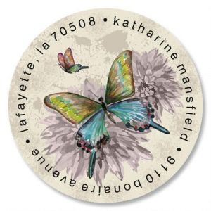 Vintage Butterfly Round Return Address Labels