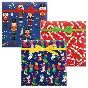 Nutcracker/Colorful Candy Cane/Christmas Stockings Jumbo Rolled Gift Wrap