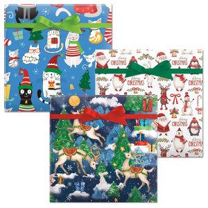 Christmas Cats/Reindeer Fantasy/Winter Friends Jumbo Rolled Gift Wrap	