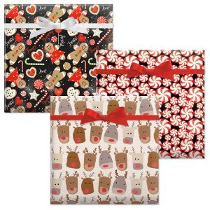 Reindeer Heads/Christmas Candy/Sweet Treats Jumbo Rolled Gift Wrap