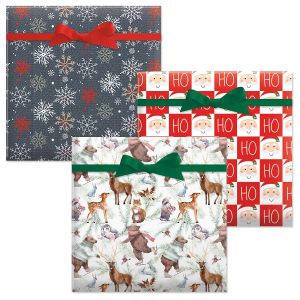 Forest Friends/Great Northwest/Checkerboard Santa Jumbo Rolled Gift Wrap