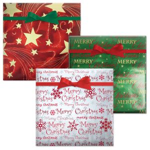 Golden Starlight/Merry Christmas Wishes/Merry Christmas Script Foil Jumbo Rolled Gift Wrap