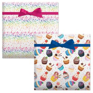 Birthday Cupcakes/Happy Birthday Confetti Birthday Jumbo Rolled Gift Wrap