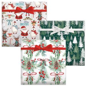 Holiday Forest/Under the Mistletoe/Santa & Friends Jumbo Rolled Gift Wrap