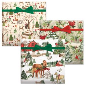 Holiday Horses/Tree Cardinal/Christmas Woods Jumbo Rolled Gift Wrap