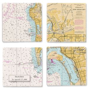 Nautical Chart Map Marble Personalized Coasters