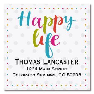 Happy Life Large Square Address Labels