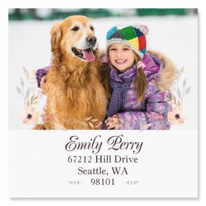 Floral Large Square Photo Personalized Address Labels