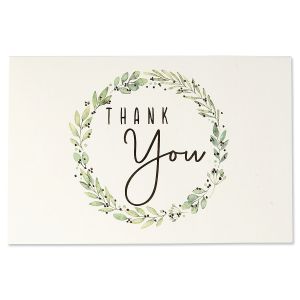 Sage Wreath Deluxe Thank You Note Cards