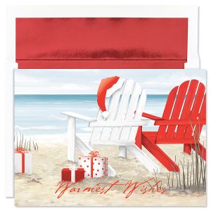 Beach Chairs Deluxe Foil Christmas Cards with Foil-Lined Envelopes