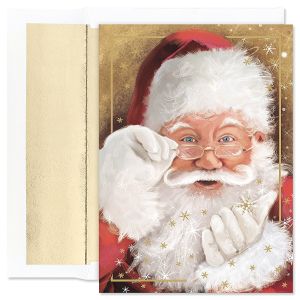 Sparkling Santa Deluxe Foil Christmas Cards with Foil-Lined Envelopes