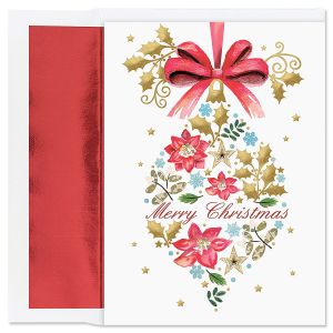 Vintage Ornament Deluxe Foil Christmas Cards with Foil-Lined Envelopes