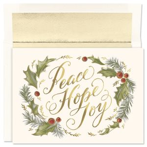 Peace Hope Joy Deluxe Foil Christmas Cards with Foil-Lined Envelopes