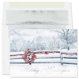 Trimmed in Scarlet Deluxe Foil Christmas Cards with Foil-Lined Envelopes