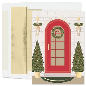 Festive Front Door Deluxe Foil Christmas Cards with Foil-Lined Envelopes