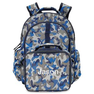 Blue Camo Backpack with Attached Personalized Lunch Bag