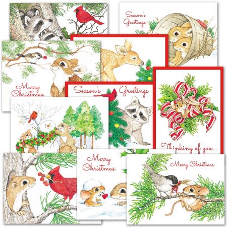 Cute Critters Christmas Card Value Pack - Set of 40