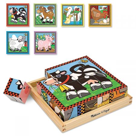 Melissa & Doug Farm Wooden Cube Puzzle With Storage Tray 6 Puzzles in 1 for sale online 