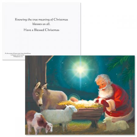 Kneeling Santa Nonpersonalized Christmas Cards - Set of 18