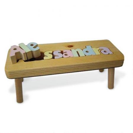Pastel Name Wooden Puzzle Footstool