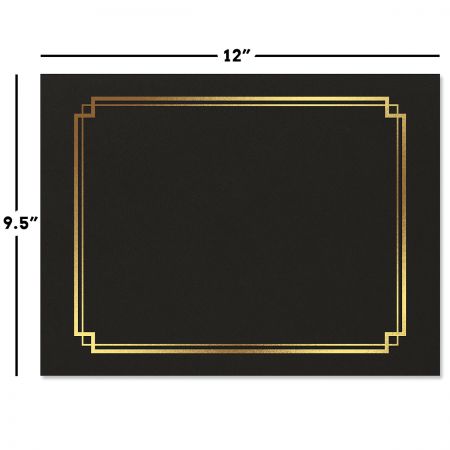 9-1//2 x 12 Folded with Diecut Corners on 80 lb Linen Cover Stock Set of 25 Classic Black Certificate Folder with Gold Border