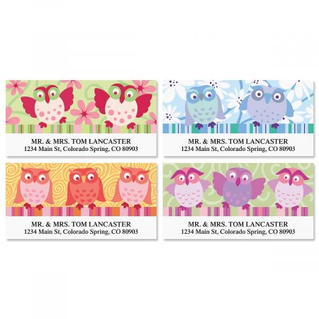 Owls with Flowers Deluxe Address Labels (4 designs)