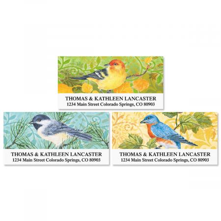 30 Custom Cute Birds on a Stump Personalized Address Labels