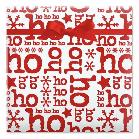Ho Ho on White Jumbo Rolled Gift Wrap
