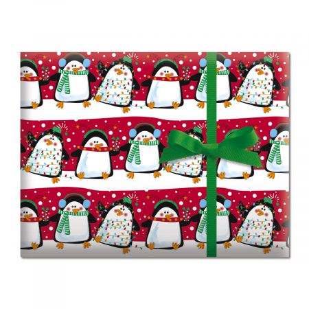 Festive Penguins Jumbo Rolled Gift Wrap