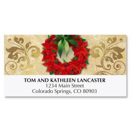Poinsettia Wreath Christmas Address Labels
