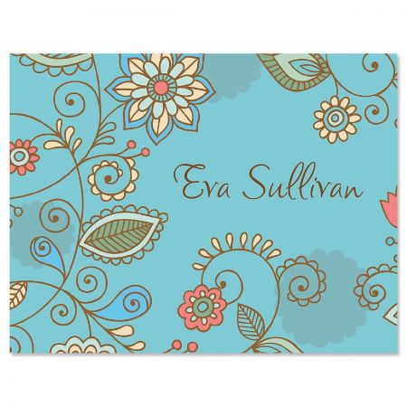 Paisley Blue Personalized Note Cards