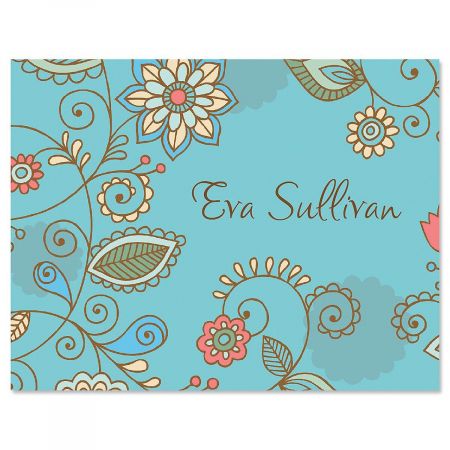 Paisley Blue Personalized Note Cards