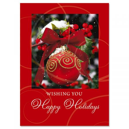 Ornament in Snow Personalized Christmas Cards - Set of 18