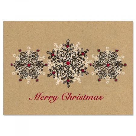 Kraft Stamped Snowflakes Nonpersonalized Christmas Cards - Set of 18