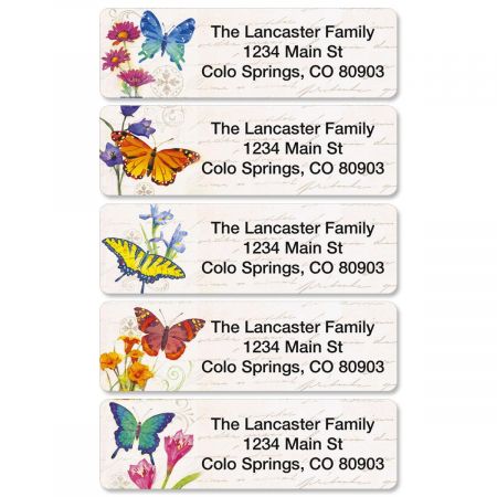 Butterflies & Flowers Rolled Address Labels (5 Designs)