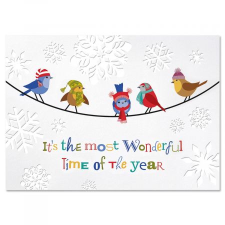 Snowflakes & Birds Deluxe Christmas Cards - Set of 56
