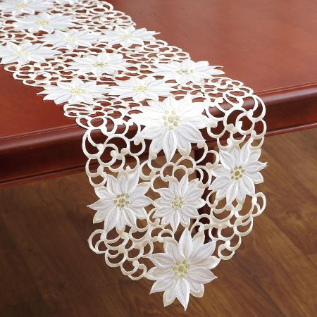Cutwork Table Runners - Cream Poinsettia