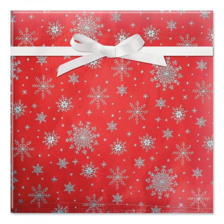 Silver Snowflakes on Red Foil Rolled Gift Wrap