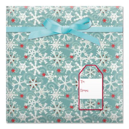 Winter Flakes Jumbo Rolled Gift Wrap and Labels