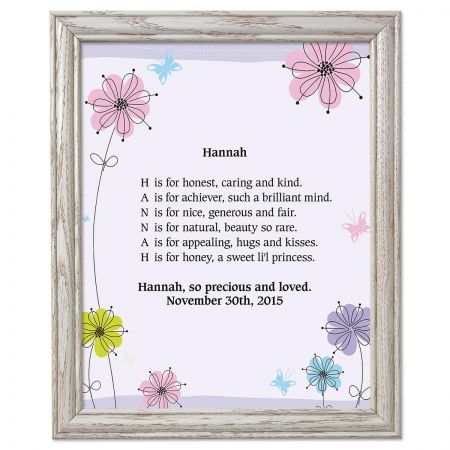 Floral Framed Name Poem Print