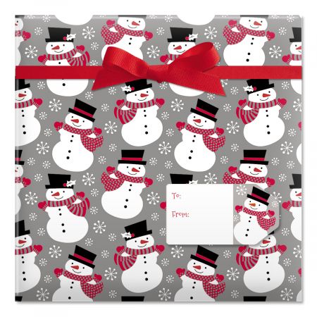 Smiling Snowmen Jumbo Rolled Gift Wrap and Labels