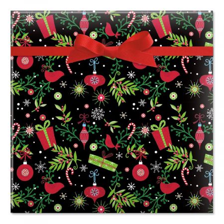 Festive Holiday on Black Jumbo Rolled Gift Wrap