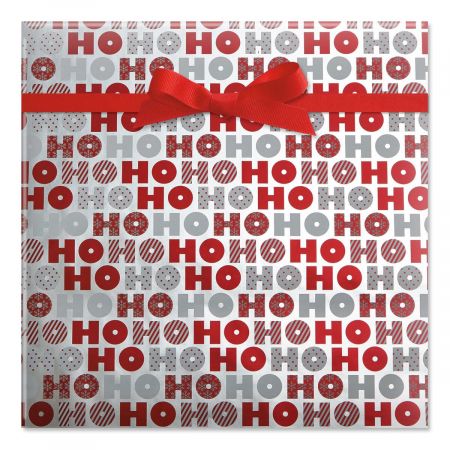 Red & White Ho Ho Ho Foil Rolled Gift Wrap