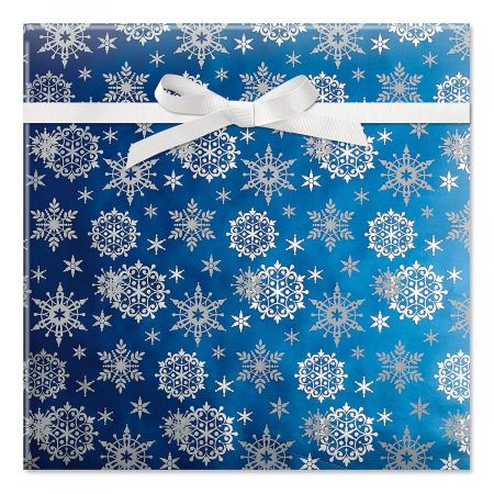 Frosty Blue Snowflakes Foil Rolled Gift Wrap
