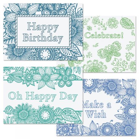 Coloring Birthday Cards and Seals